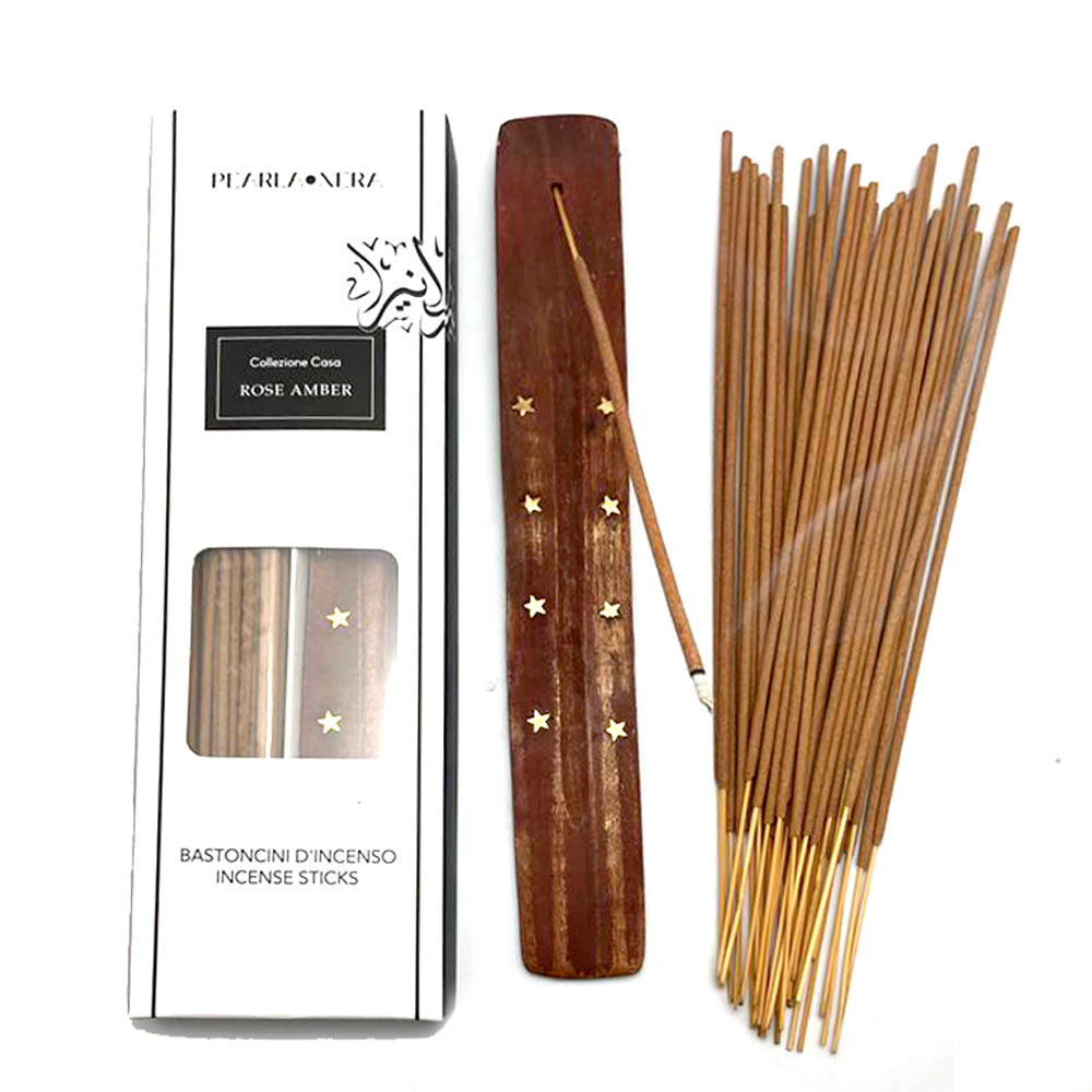 Rose Amber Incense Sticks with Wooden Holder (40 x 10”)